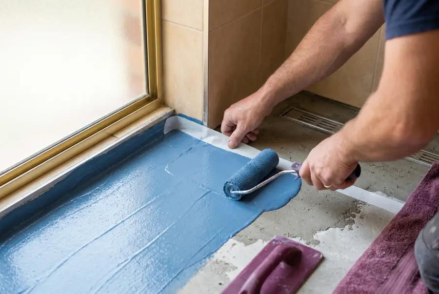 Pose de la membrane d’étanchéité et des bandes d’angle avant carrelage d’une douche